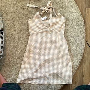 Old Navy fit & flare gingham linen blend halter mini babydoll dress